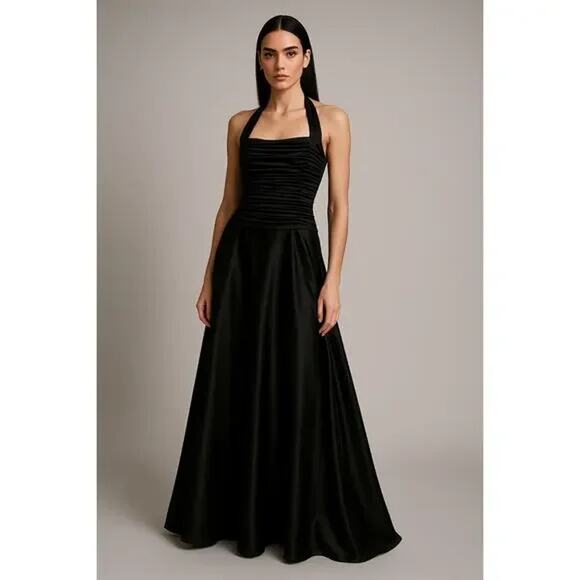 Tadashi Shoji Dresses & Skirts - VTG Tadashi Shoji Black Halterneck Long Formal Gown SZ 2 Event Paneled Dress EUC
